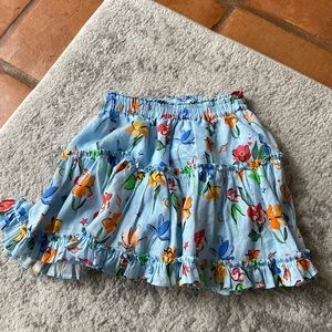 Hill House The Paz Skirt in Light Blue Space Floral Linen